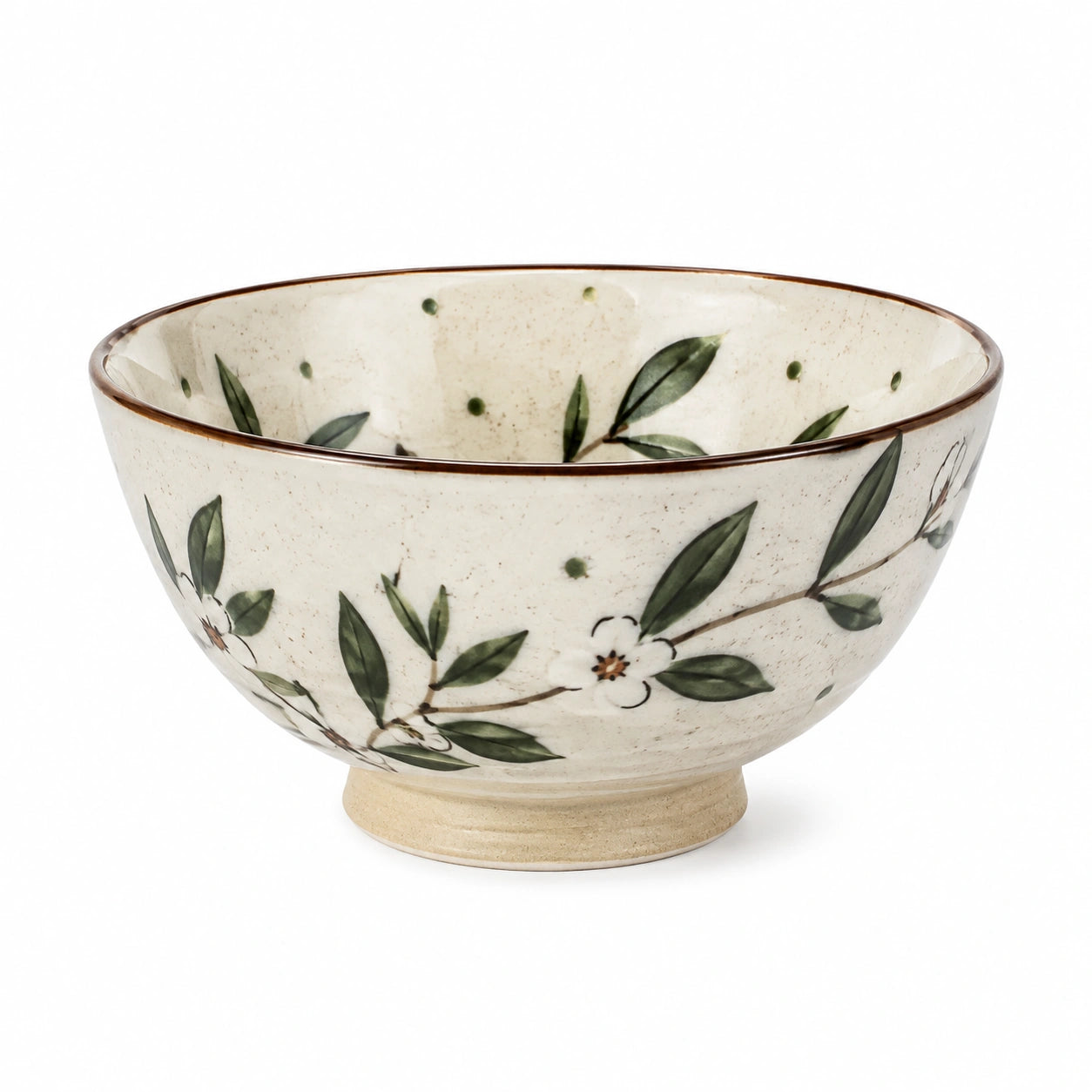 Ciotola in ceramica 22 cm beige e verde con motivo floreale per servire
