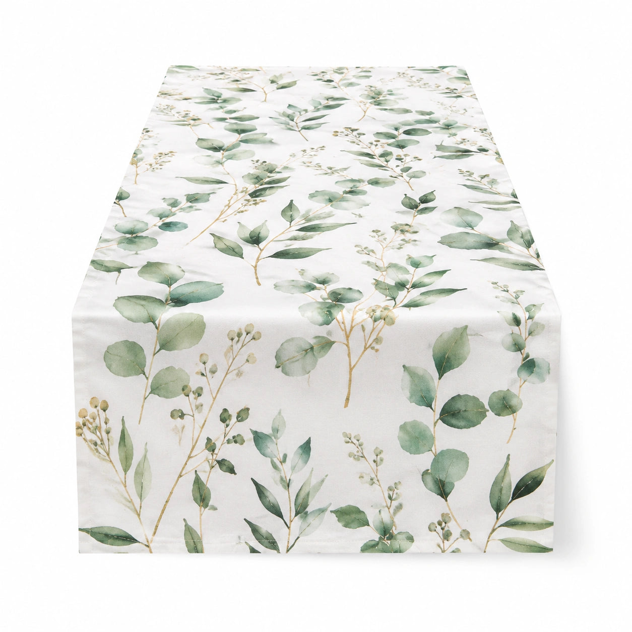 Runner da tavola 180 x 33 cm in poliestere bianco e verde con motivo botanico