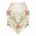 Runner da tavola 180 x 40 cm in tessuto effetto organza avorio con ricamo floreale stile classico