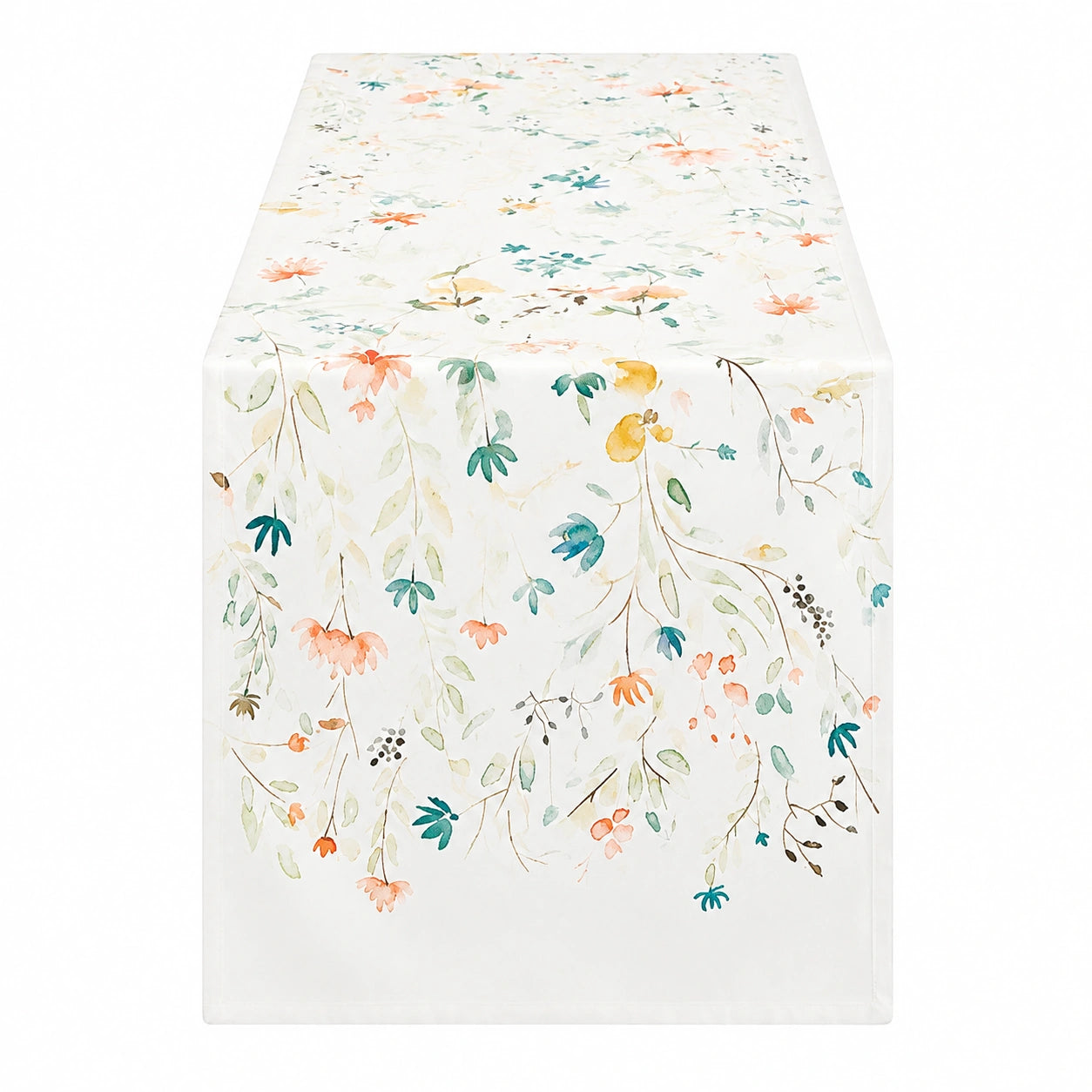 Runner da tavola 40 x 180 cm in poliestere bianco con stampa floreale stile botanico