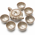 Servizio da tè in ceramica beige 7 pezzi con teiera 18 cm e 6 tazze floreali