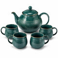 Servizio da tè in ceramica verde 900 ml con 4 tazze stile scanalato