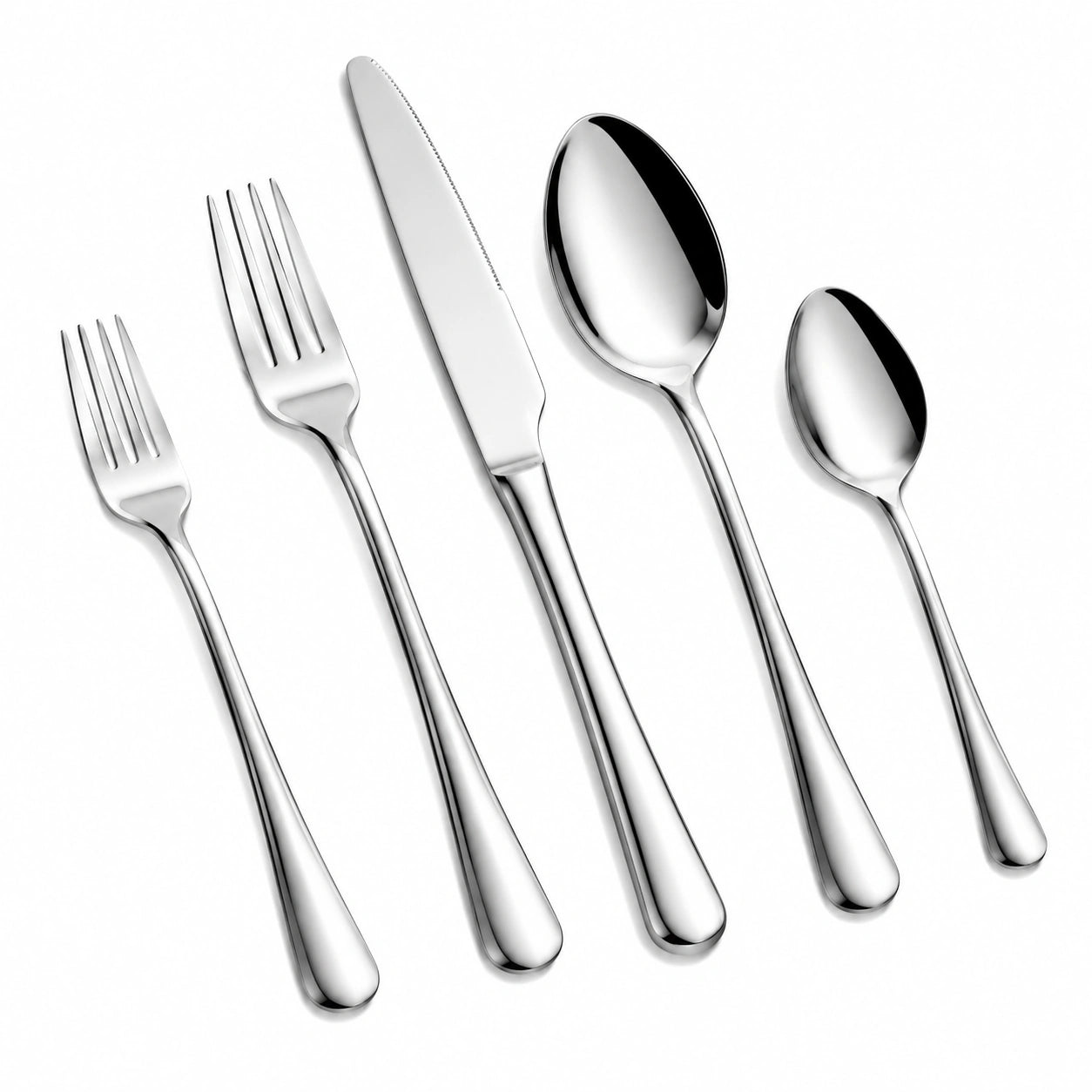 Set di posate 5 pezzi in acciaio inox argento lucido per tavola