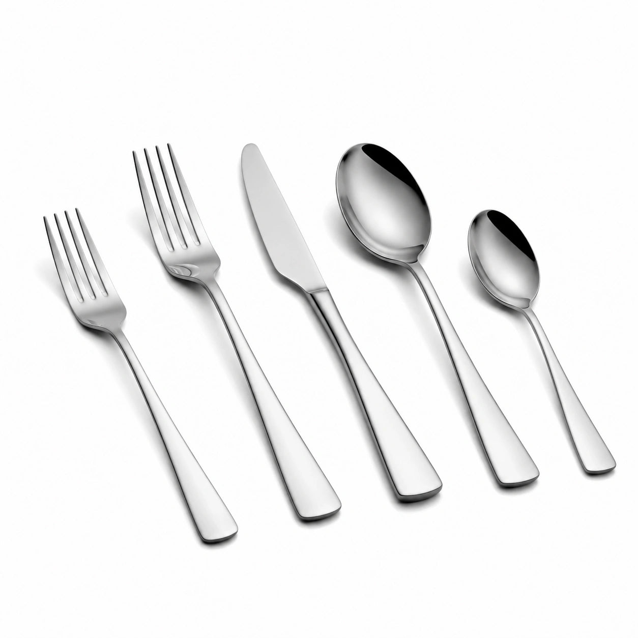 Set posate 5 pezzi in acciaio inox argento con finitura lucida per tavola
