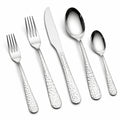 Set posate 5 pezzi 14-22 cm in acciaio inox argento con manici martellati