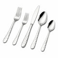 Set posate 5 pezzi in acciaio inox argento con manico martellato
