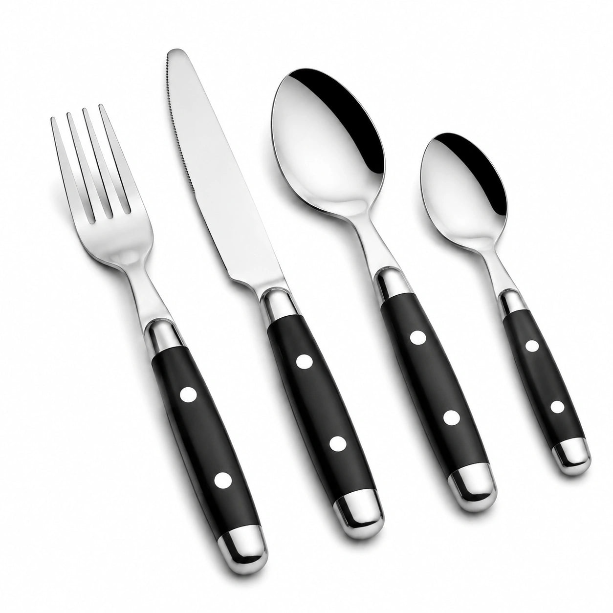 Set di posate 4 pezzi in acciaio inossidabile nero - stile moderno per tavola