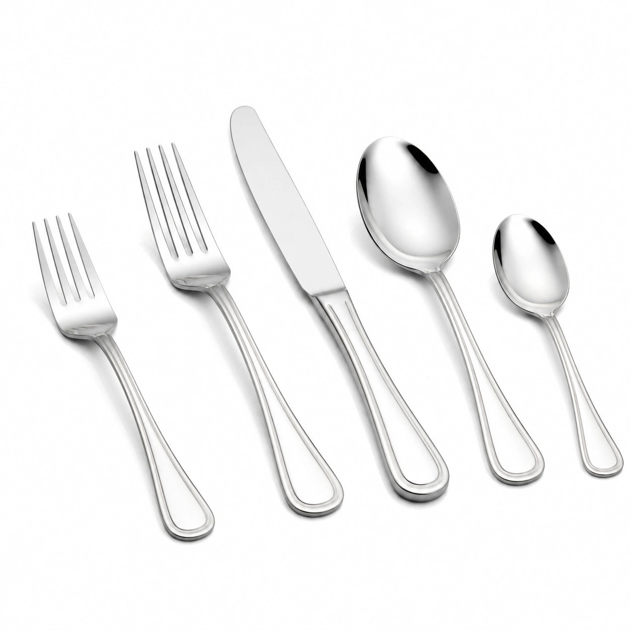Set posate 5 pezzi 22 cm in acciaio inox argento stile classico
