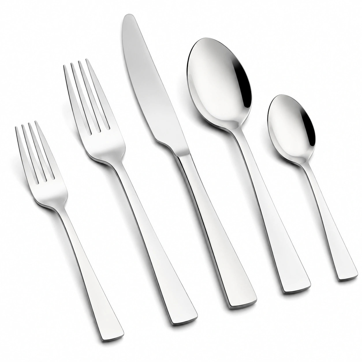 Set posate 5 pezzi in acciaio inox argento lucido per tavola