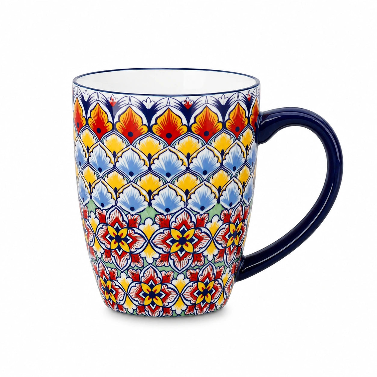 Tazza in ceramica 450 ml multicolore con motivo floreale e manico