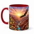 Tazza cilindrica 350 ml in ceramica rossa con stampa paesaggio e manico