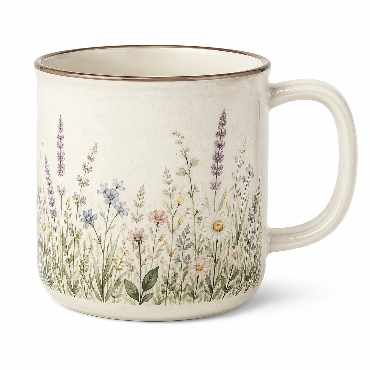 Tazza in ceramica 350 ml beige con fiori - manico per bevande calde