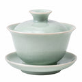 Tazza Gaiwan 180 ml in ceramica verde celadon con coperchio e piattino