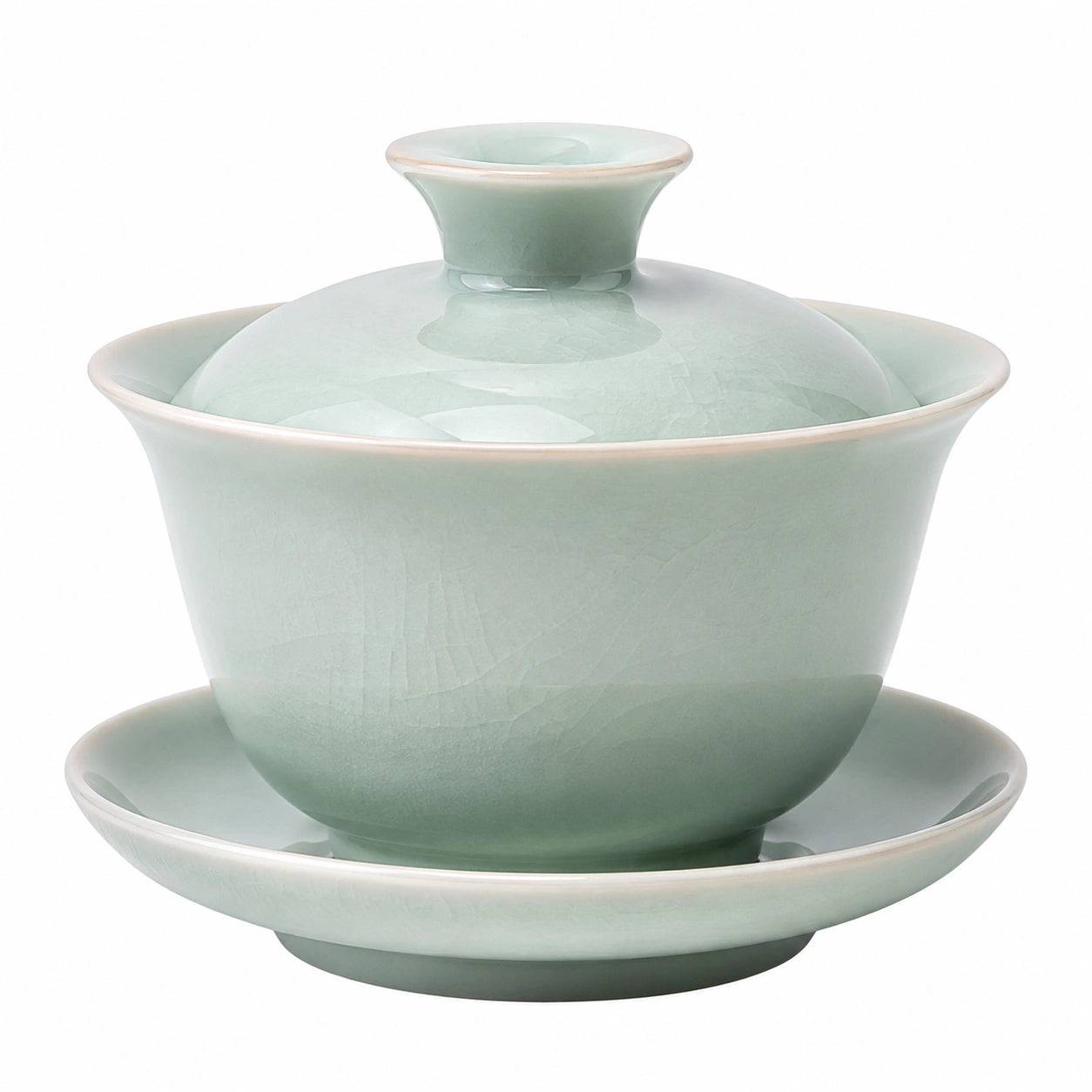 Tazza Gaiwan 180 ml in ceramica verde celadon con coperchio e piattino
