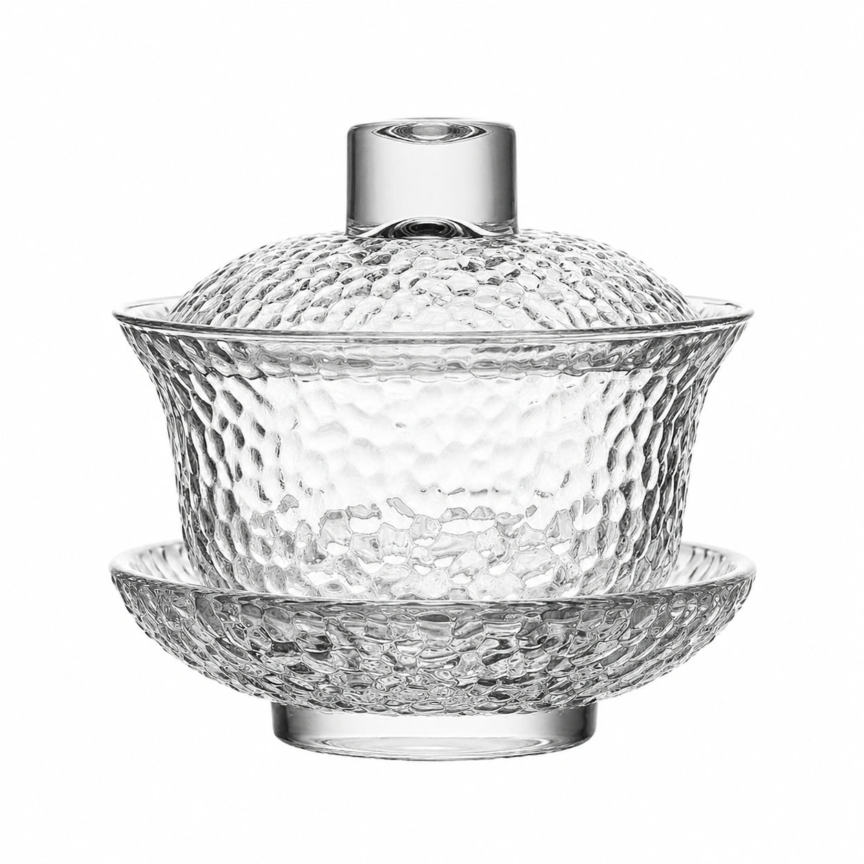 Tazza da tè con coperchio in vetro trasparente 180 ml - set a tre pezzi con superficie martellata