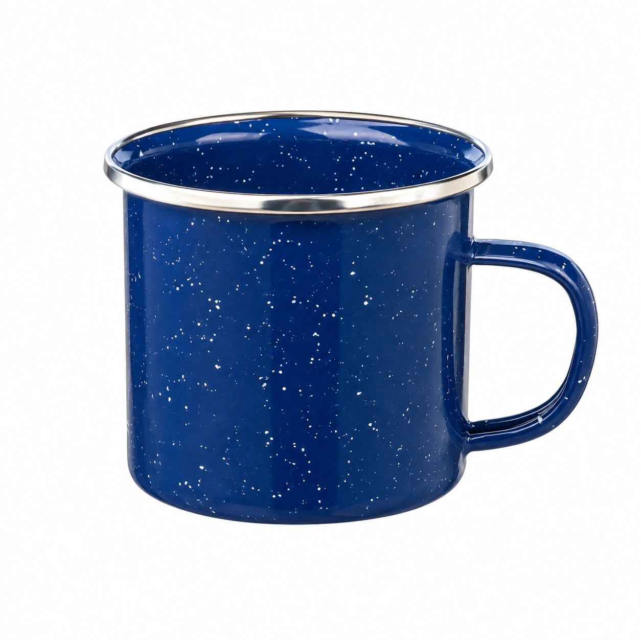 Tazza 350 ml in acciaio smaltato blu con bordo metallico stile campeggio