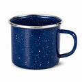 Tazza smaltata 350 ml in metallo blu con bordo in acciaio per bevande calde e fredde
