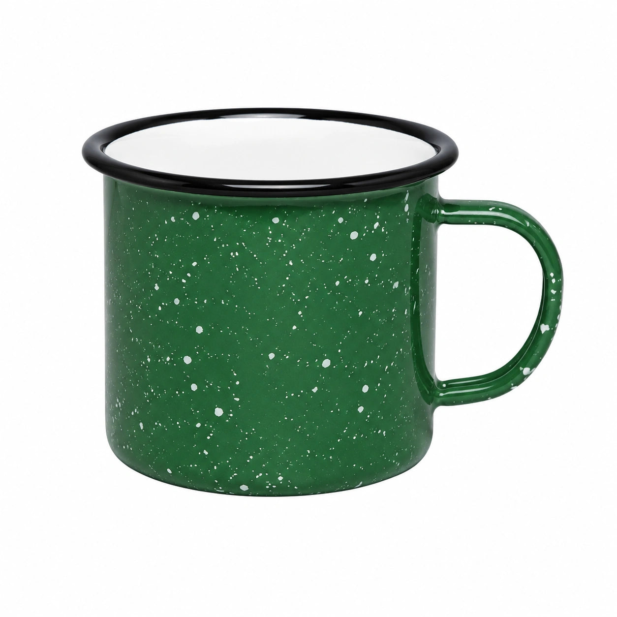 Tazza smaltata 350 ml in acciaio verde con bordo nero per bevande calde