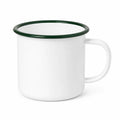 Tazza smaltata 350 ml bianca e verde con bordo colorato per bevande calde