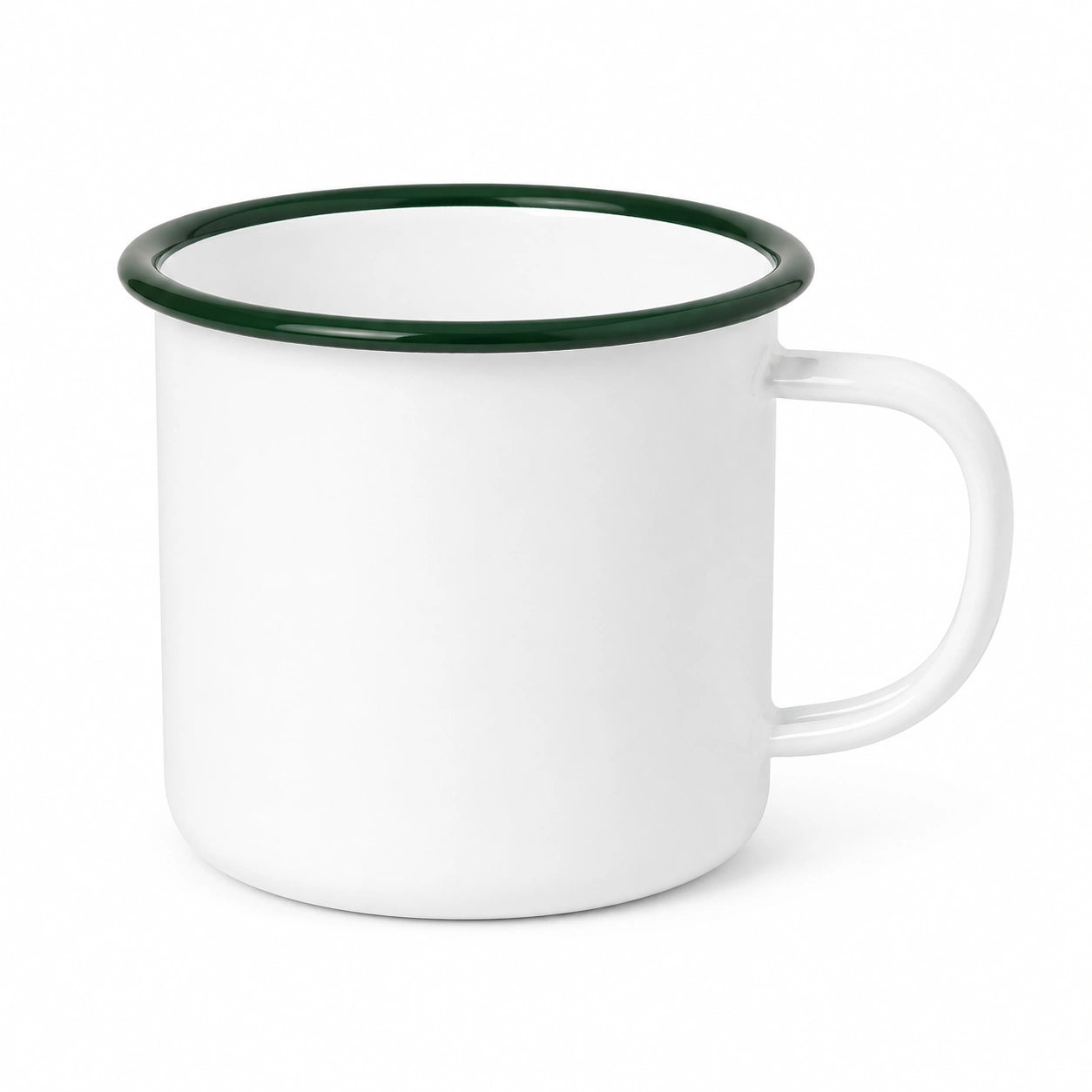 Tazza smaltata 350 ml bianca e verde con bordo colorato per bevande calde